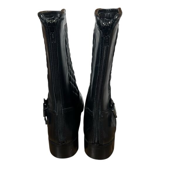 Chicos Boots Womens 10M Black Leather Quilted Mid Calf Zip Buckle Moto - Picture 8 of 11